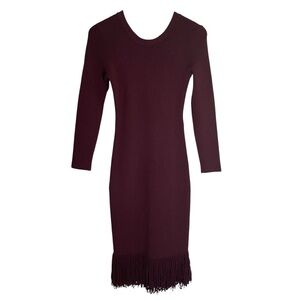 Eudon Choi Collective Elegant Burgundy Fringe Sweater Dress Size XS academia